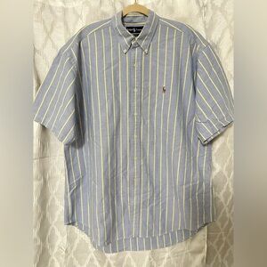 Polo Ralph Lauren Blake Short Sleeve Shirt Blue/Yellow Striped Button Down SZ XL